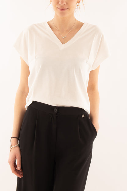 Maglia a v da Donna - Sussy mix - Panna