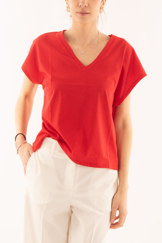 Maglia a v da Donna - Sussy mix - Rosso