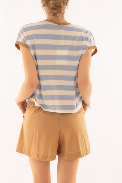 Maglia a v rigata da Donna Susy mix - Celeste