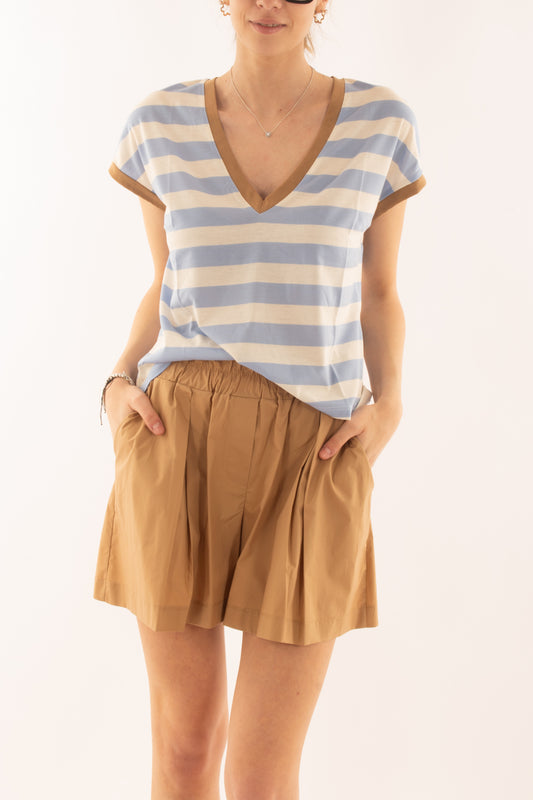 Maglia a v rigata da Donna Susy mix - Celeste