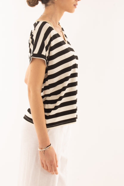 Maglia a v rigata da Donna Susy mix - Blu