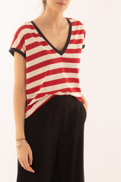 Maglia a v rigata da Donna Susy mix - Rosso