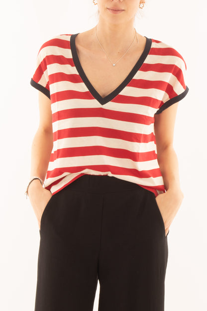 Maglia a v rigata da Donna Susy mix - Rosso
