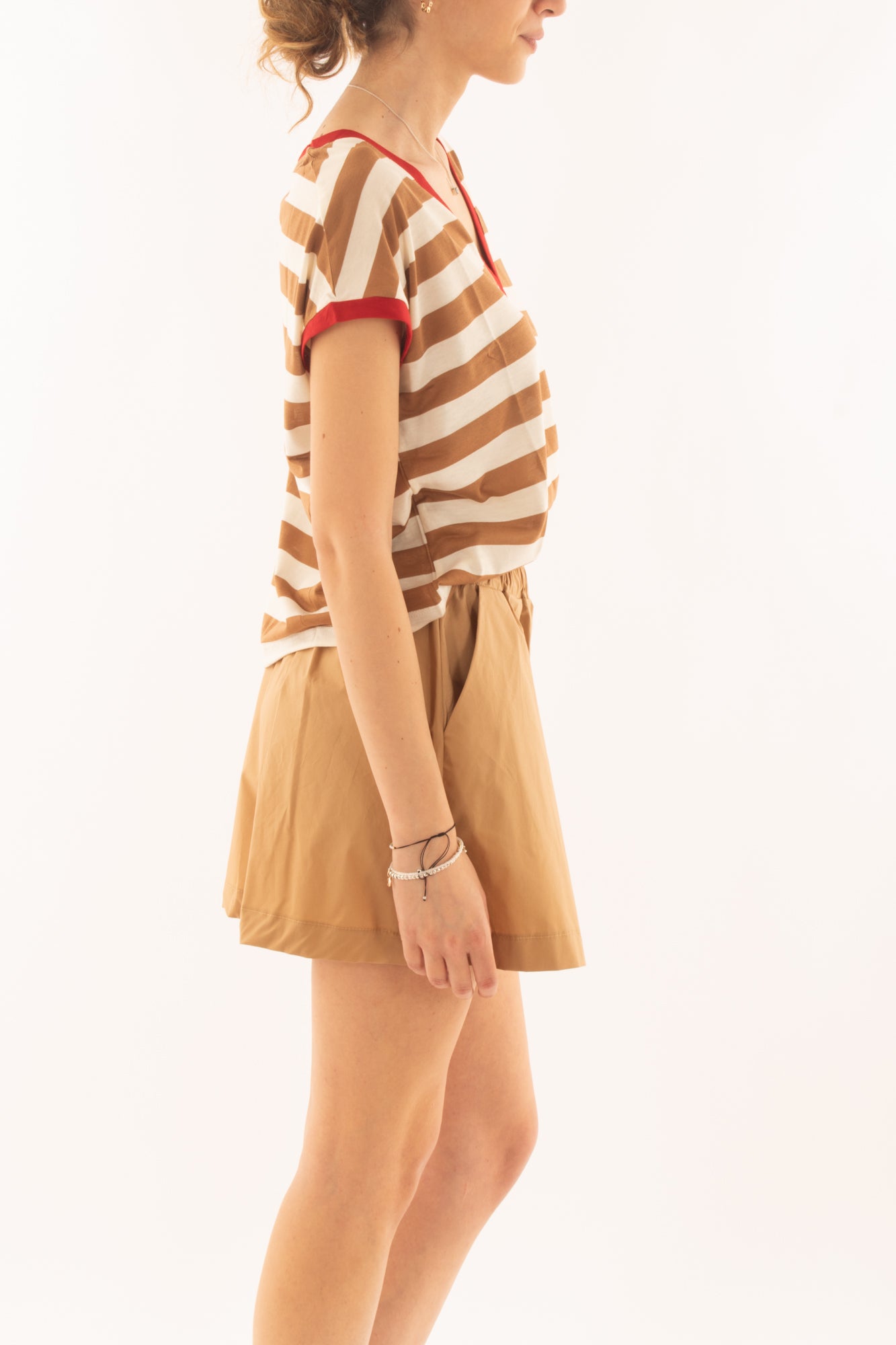 Maglia a v rigata da Donna Susy mix - Sabbia