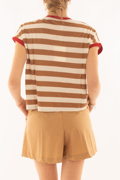 Maglia a v rigata da Donna Susy mix - Sabbia