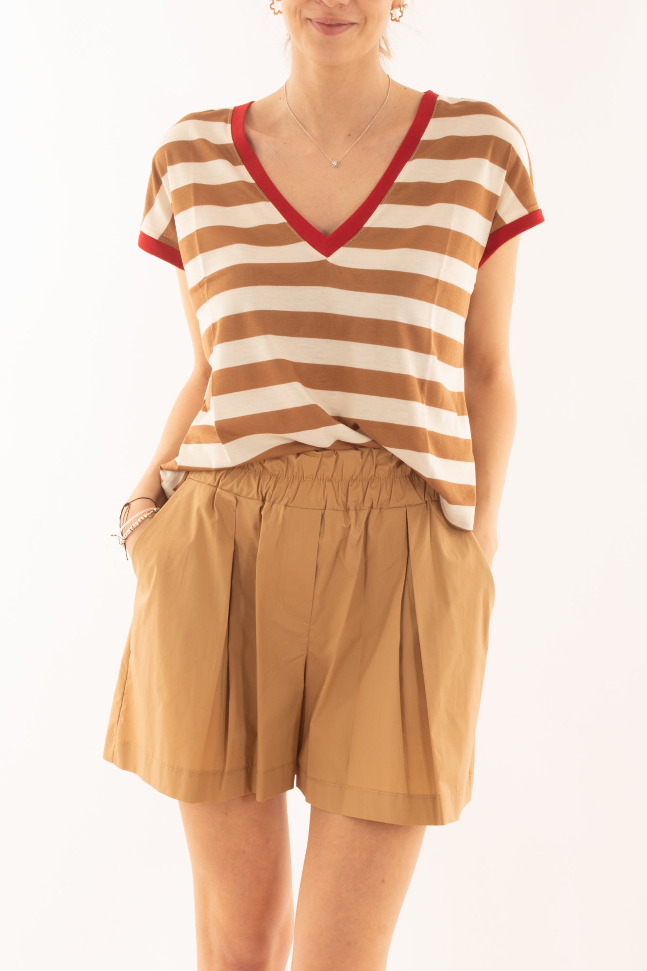 Maglia a v rigata da Donna Susy mix - Sabbia