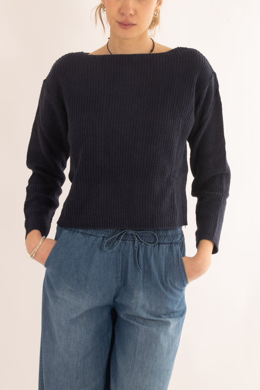 Maglia di filo a barca da Donna Susy mix - Blu