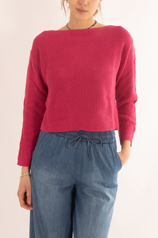 Maglia di filo a barca da Donna Susy mix - Fuxia