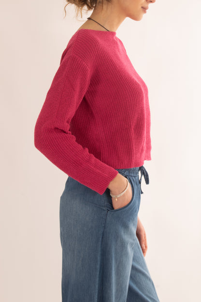 Maglia di filo a barca da Donna Susy mix - Fuxia
