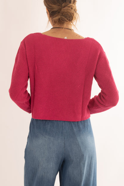 Maglia di filo a barca da Donna Susy mix - Fuxia