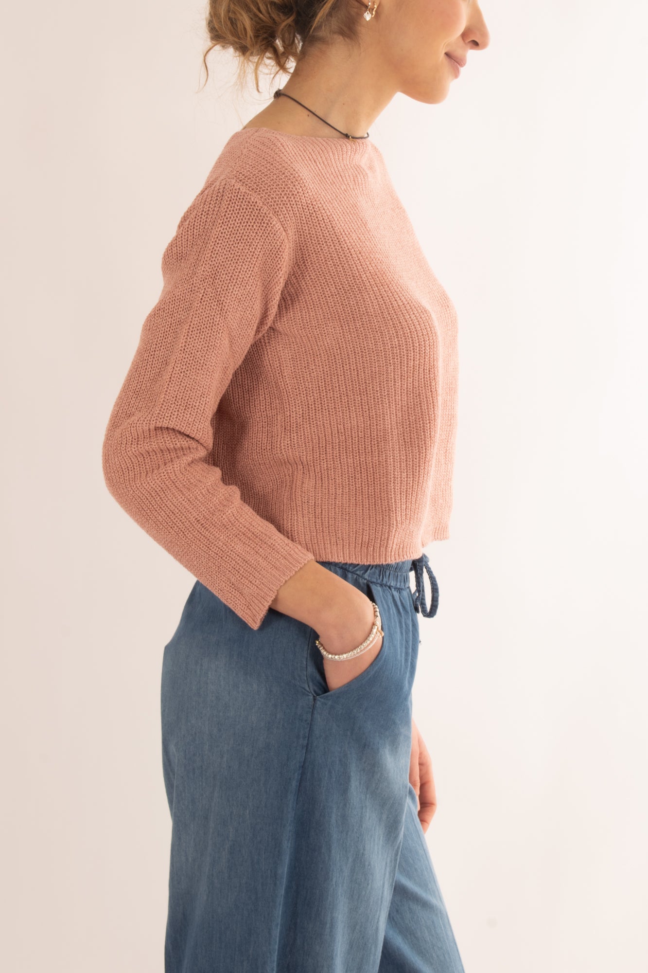 Maglia di filo a barca da Donna Susy mix - Rosa