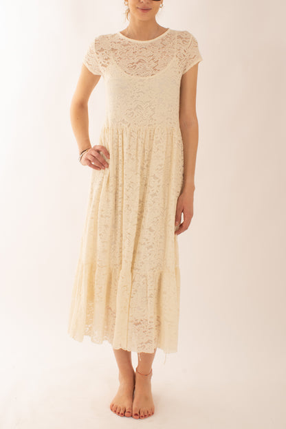 Abito lungo in pizzo in pizzo da Donna Susy mix - Burro