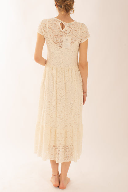 Abito lungo in pizzo in pizzo da Donna Susy mix - Burro