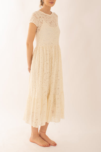 Abito lungo in pizzo in pizzo da Donna Susy mix - Burro