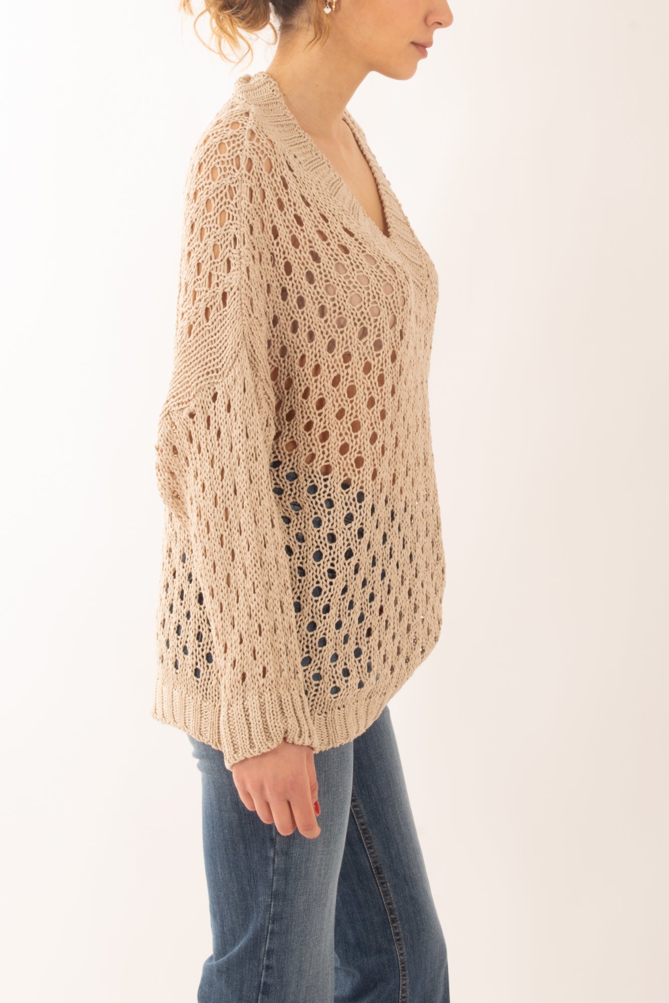Maglia lunga traforata da Donna Susy mix - Beige