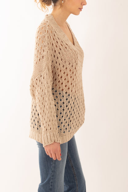 Maglia lunga traforata da Donna Susy mix - Beige