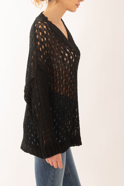 Maglia lunga traforata da Donna Susy mix - Nero