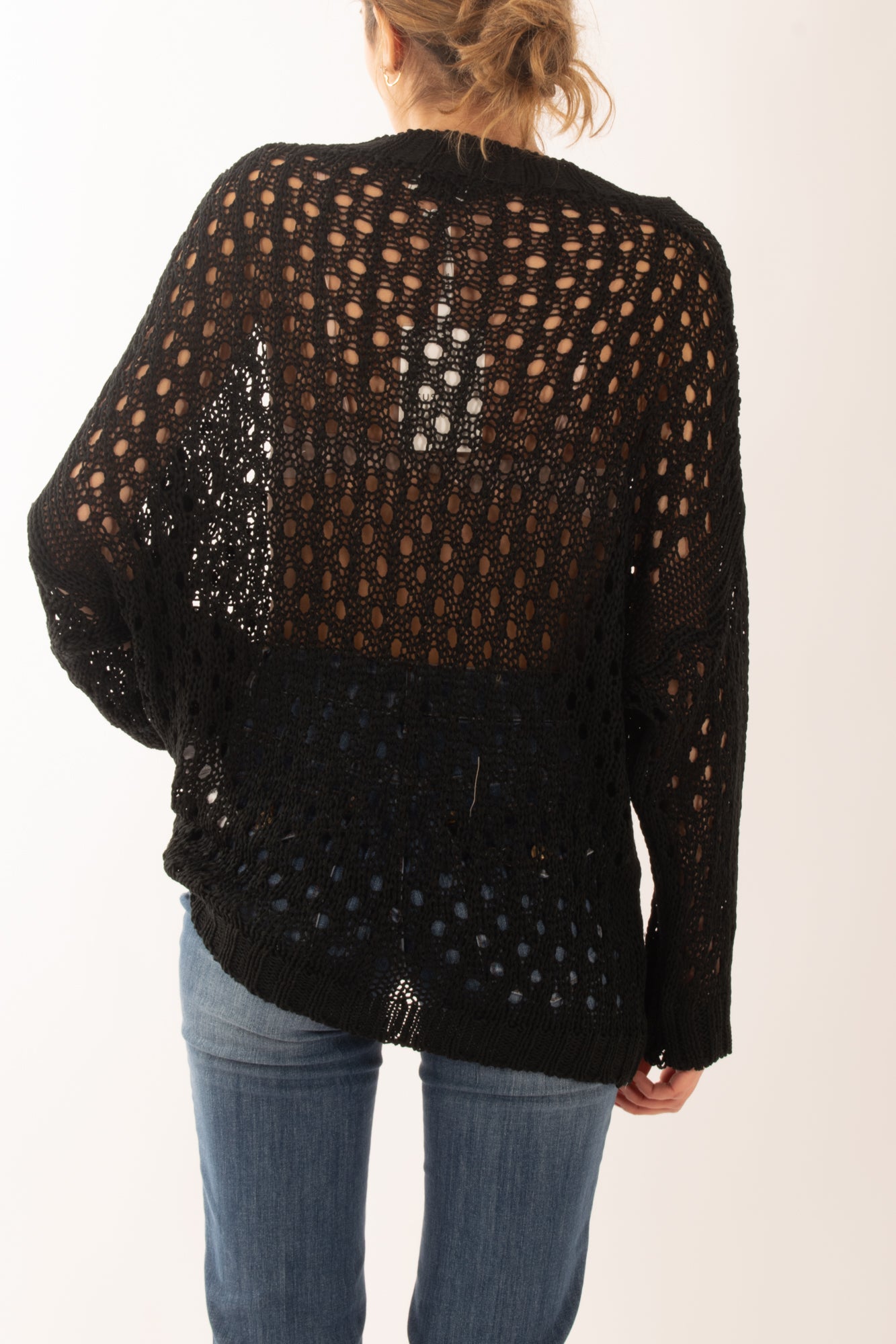 Maglia lunga traforata da Donna Susy mix - Nero