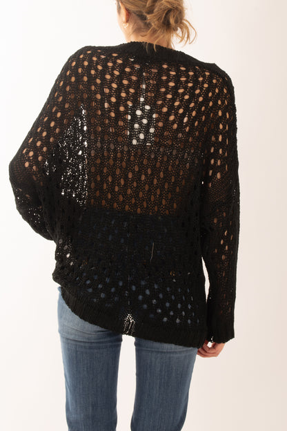 Maglia lunga traforata da Donna Susy mix - Nero