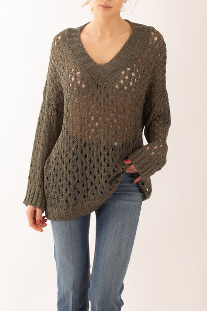 Maglia lunga traforata da Donna Susy mix - Verde