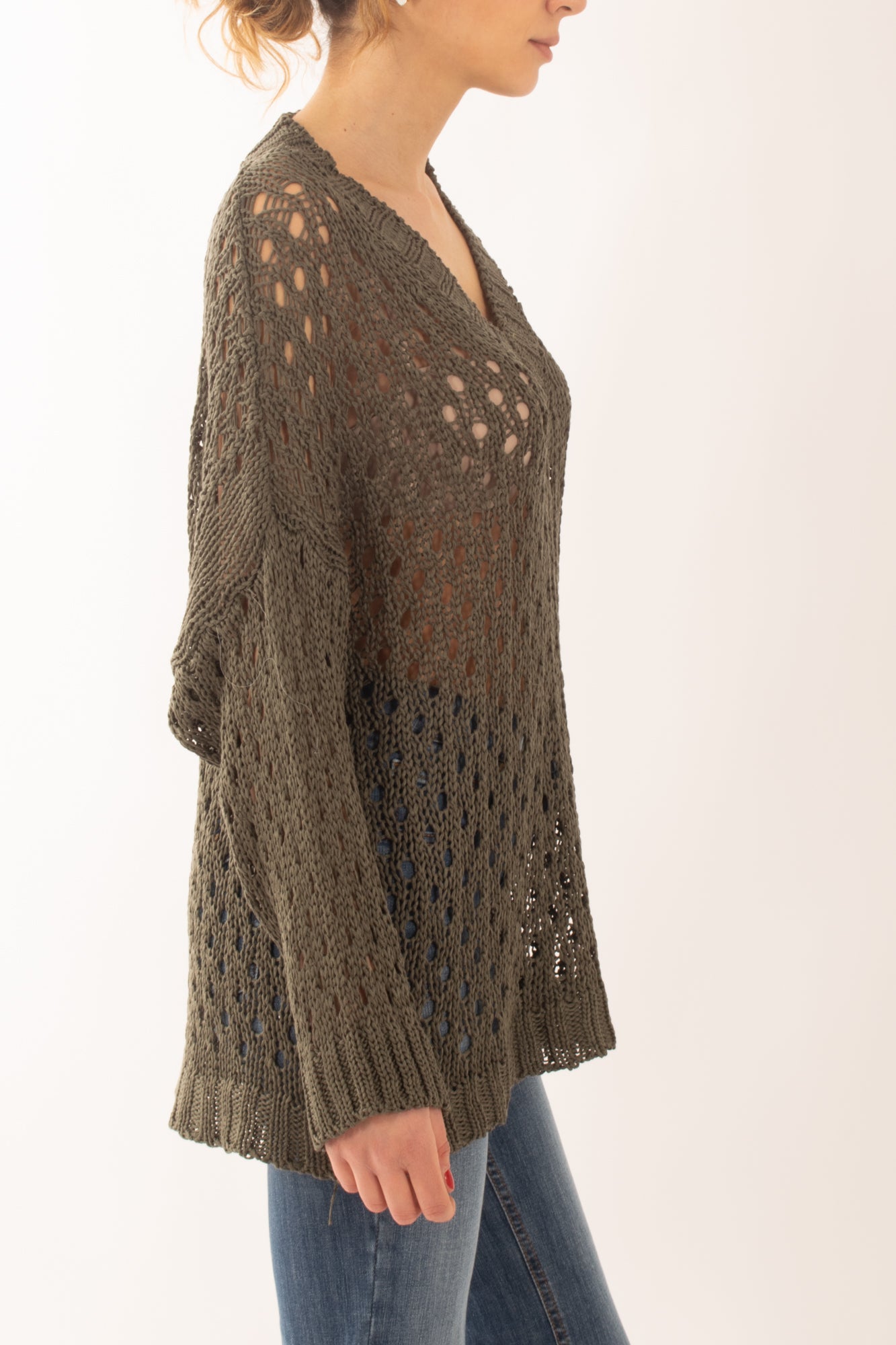 Maglia lunga traforata da Donna Susy mix - Verde