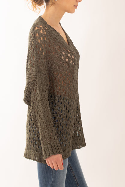 Maglia lunga traforata da Donna Susy mix - Verde