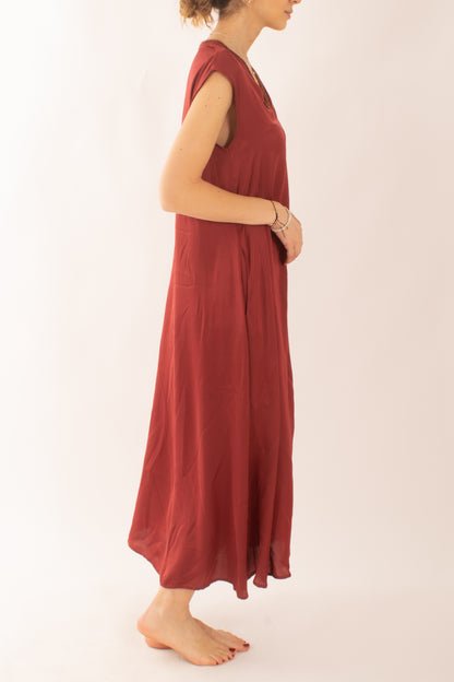 Abito lungo a v da Donna Susy mix - Rosso india