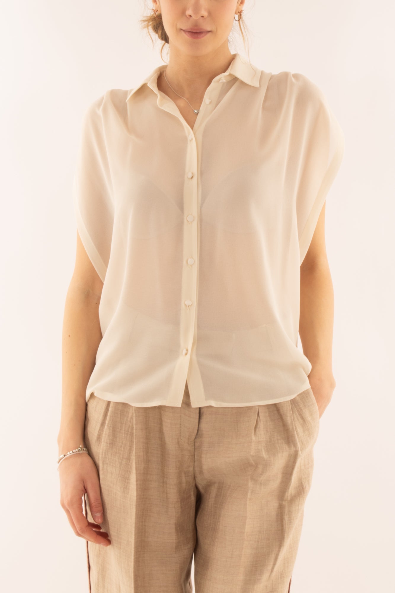 Blusa senza mamiche da Donna Susy mix elite - Burro