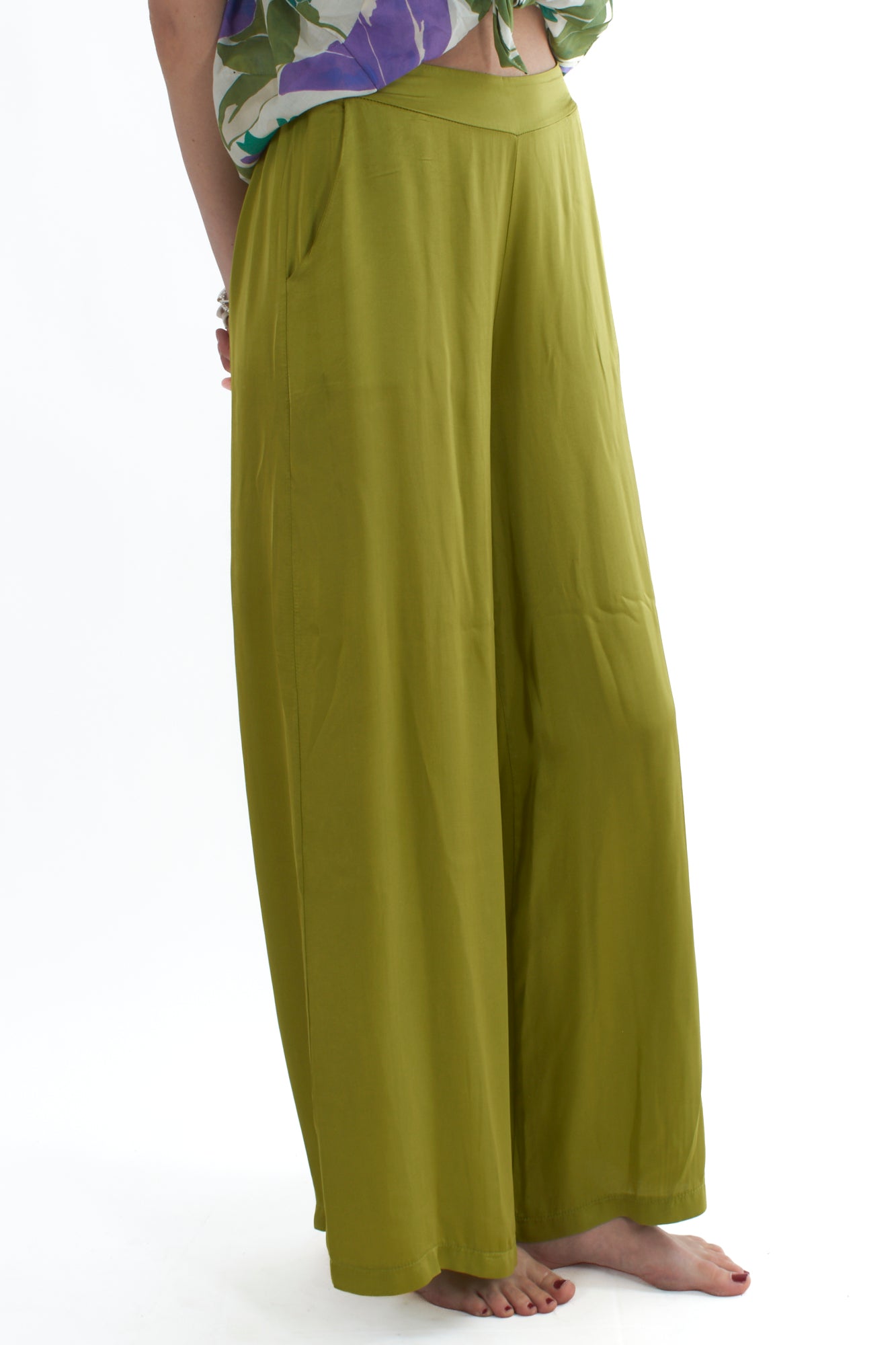 Pantalone a palazzo in viscosa da Donna Susy mix Pistacchio