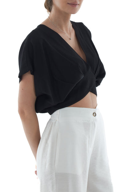 Maglia corta a pipistrello da Donna - Nero