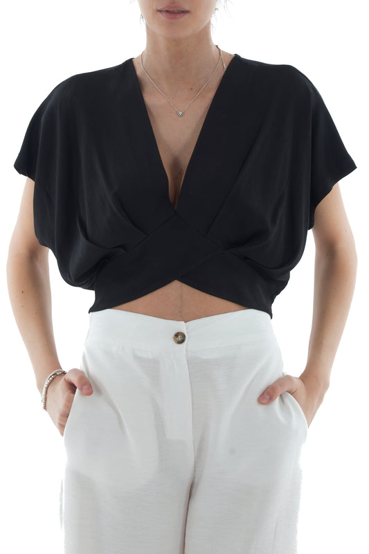 Maglia corta a pipistrello da Donna - Nero