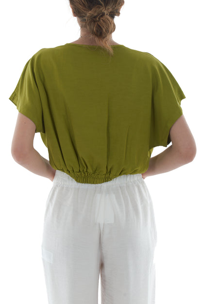 Maglia corta a pipistrello da Donna - Pistacchio