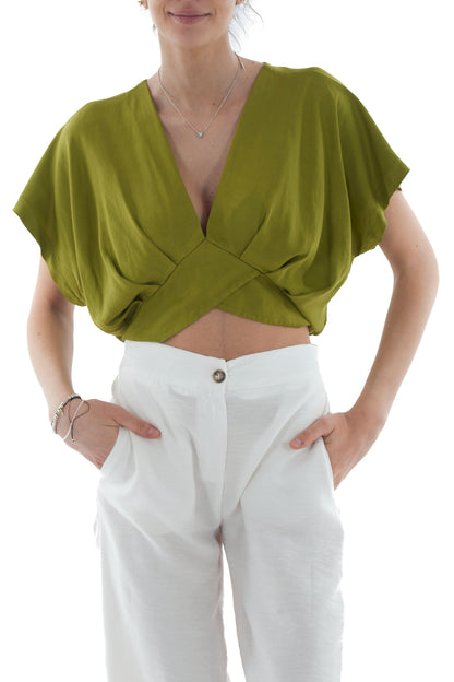 Maglia corta a pipistrello da Donna - Pistacchio