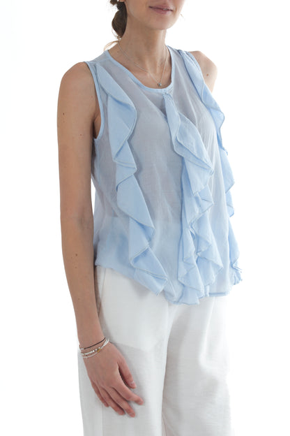 Blusa smanicata con rouge da Donna Susy mix - Cielo