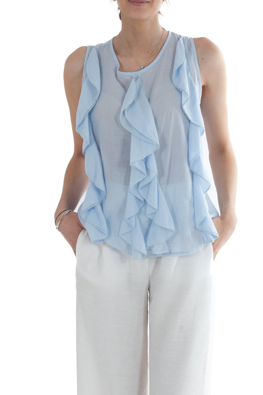 Blusa smanicata con rouge da Donna Susy mix - Cielo