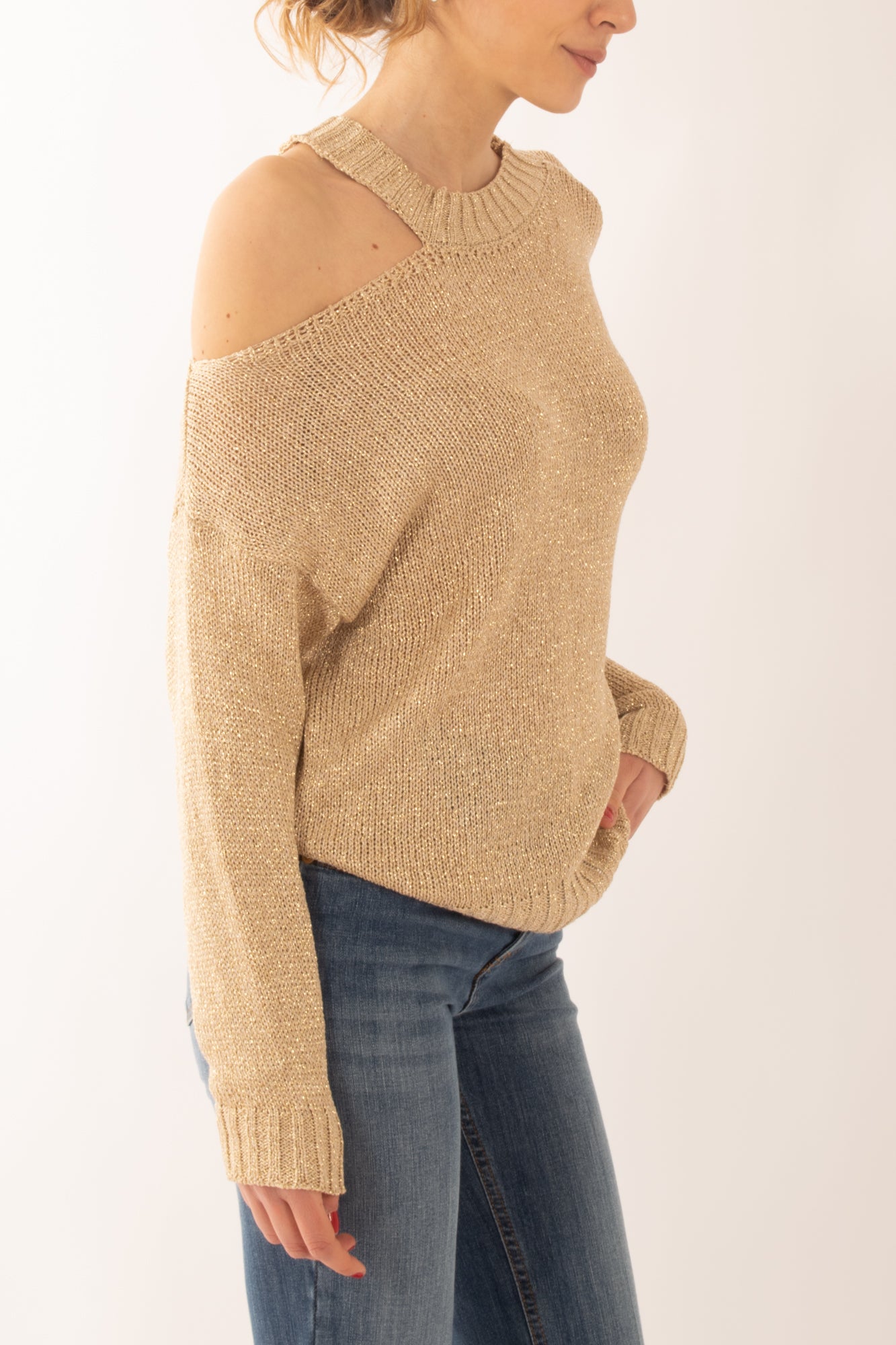 Maglia con buco spalla da Donna Susy mix - Oro