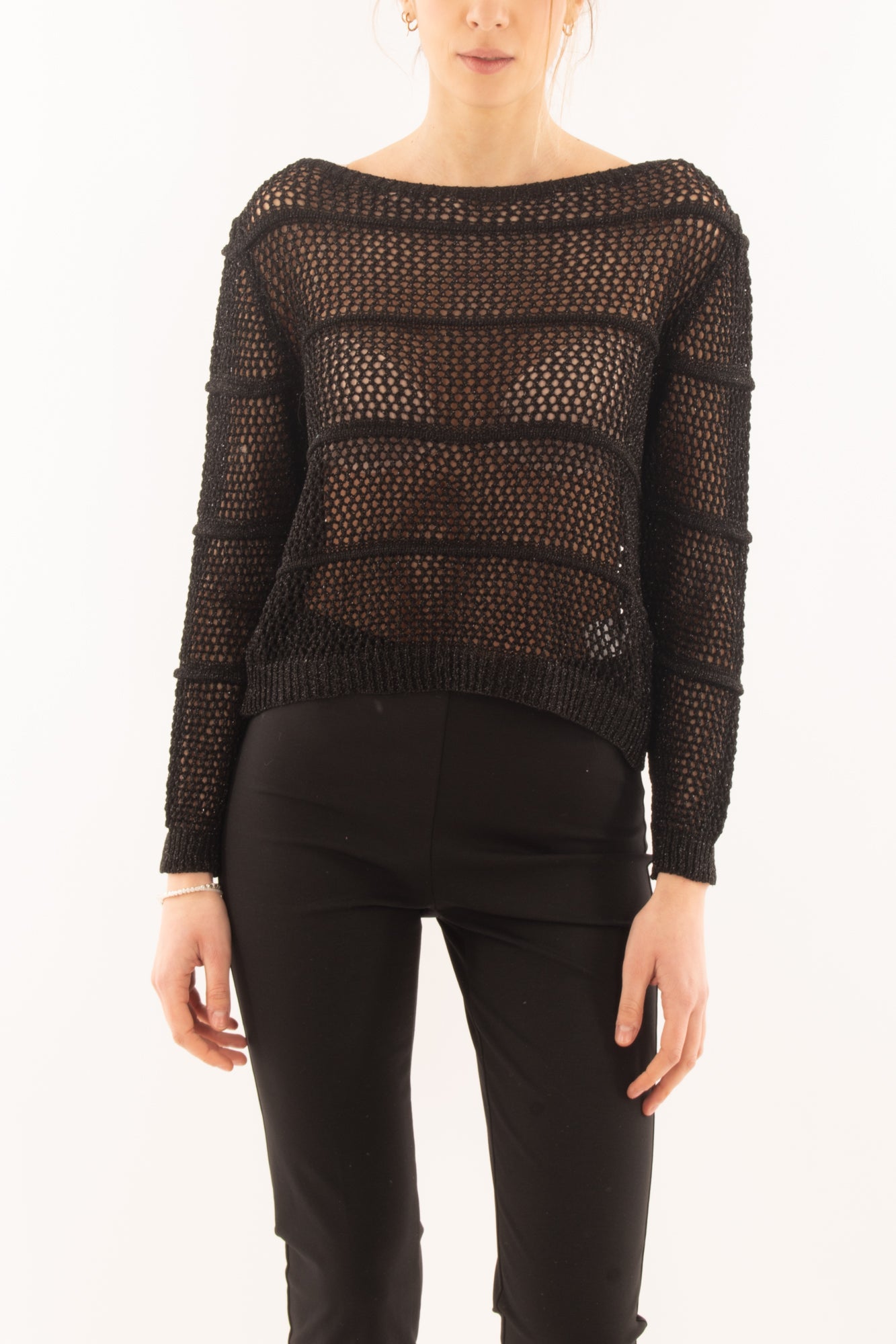 Maglia di filo traforata da Donna Susy mix -Nero