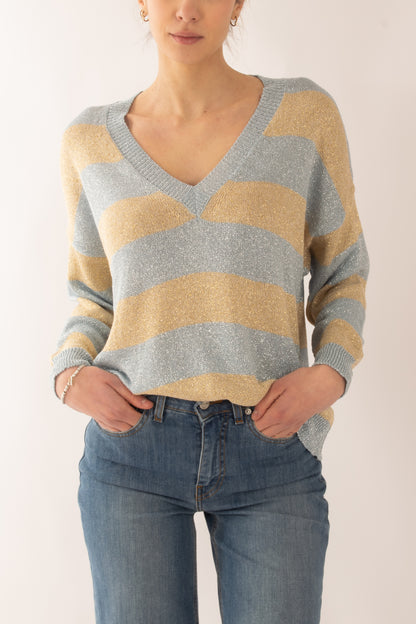 Maglia a v con lurex da Donna Susy mix - Celeste