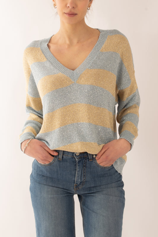 Maglia a v con lurex da Donna Susy mix - Celeste