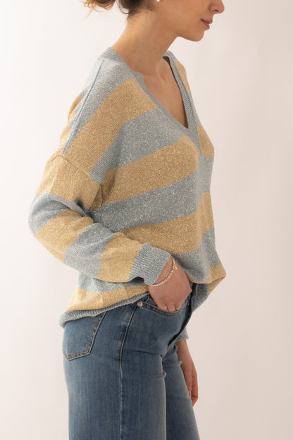 Maglia a v con lurex da Donna Susy mix - Celeste