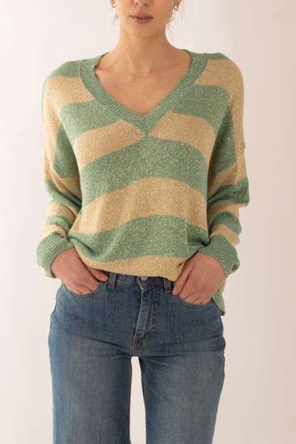 Maglia a v con lurex da Donna Susy mix - Verde