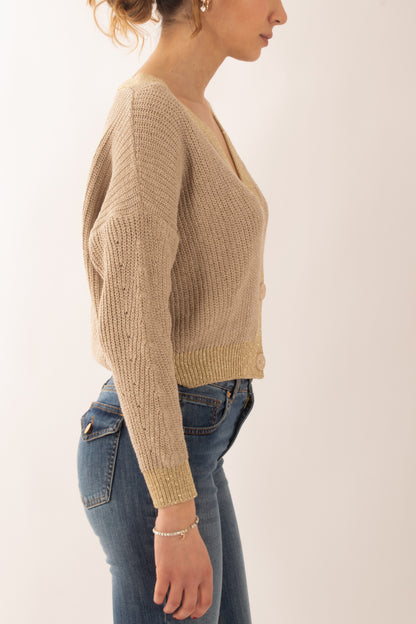 Cardigan con profili lurex da Donna Susy mix - Beige