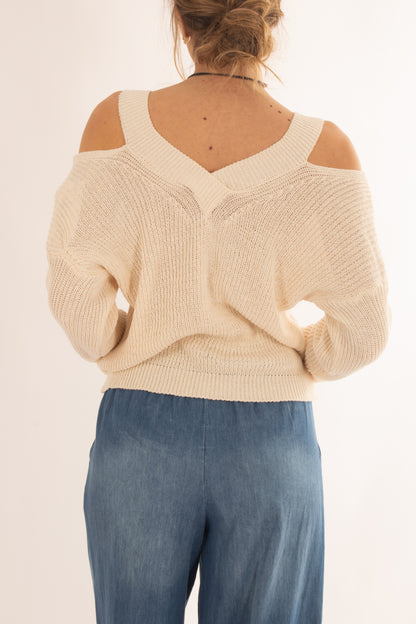 Maglia di filo con spalle scoperte da Donna Susy mix - Crema