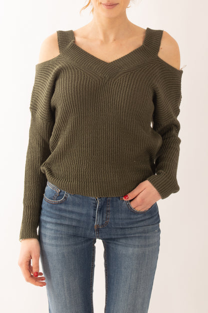 Maglia di filo con spalle scoperte da Donna Susy mix - Verde