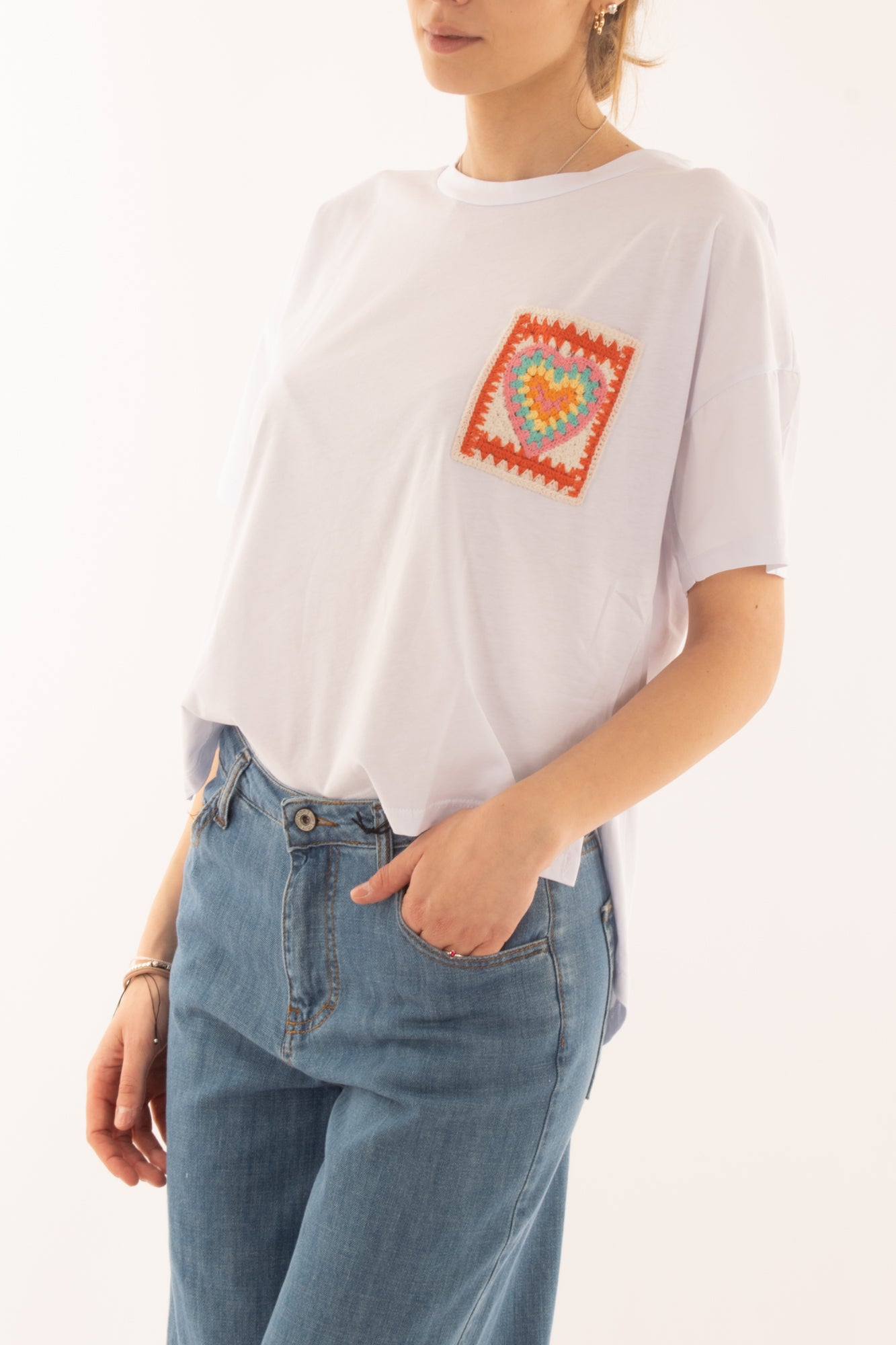 T-shirt con tachino ad uncinetto da Donna Susy mix - Bianco