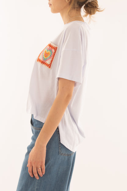 T-shirt con tachino ad uncinetto da Donna Susy mix - Bianco