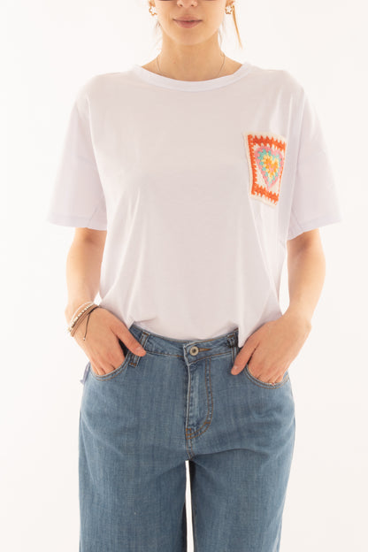 T-shirt con tachino ad uncinetto da Donna Susy mix - Bianco