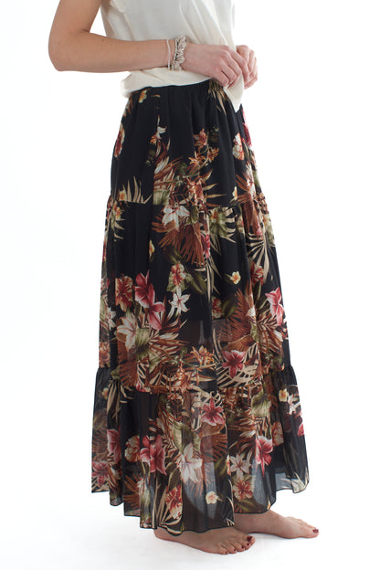 Gonna lunga floreale da Donna - Nero