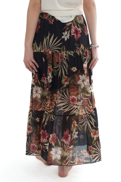 Gonna lunga floreale da Donna - Nero