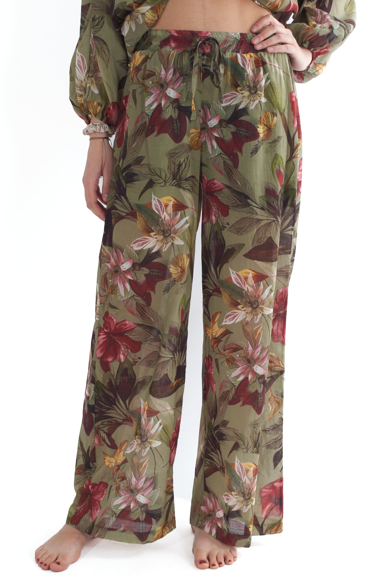 SUSY MIX Pantalone a palazzo floreale da Donna Verde